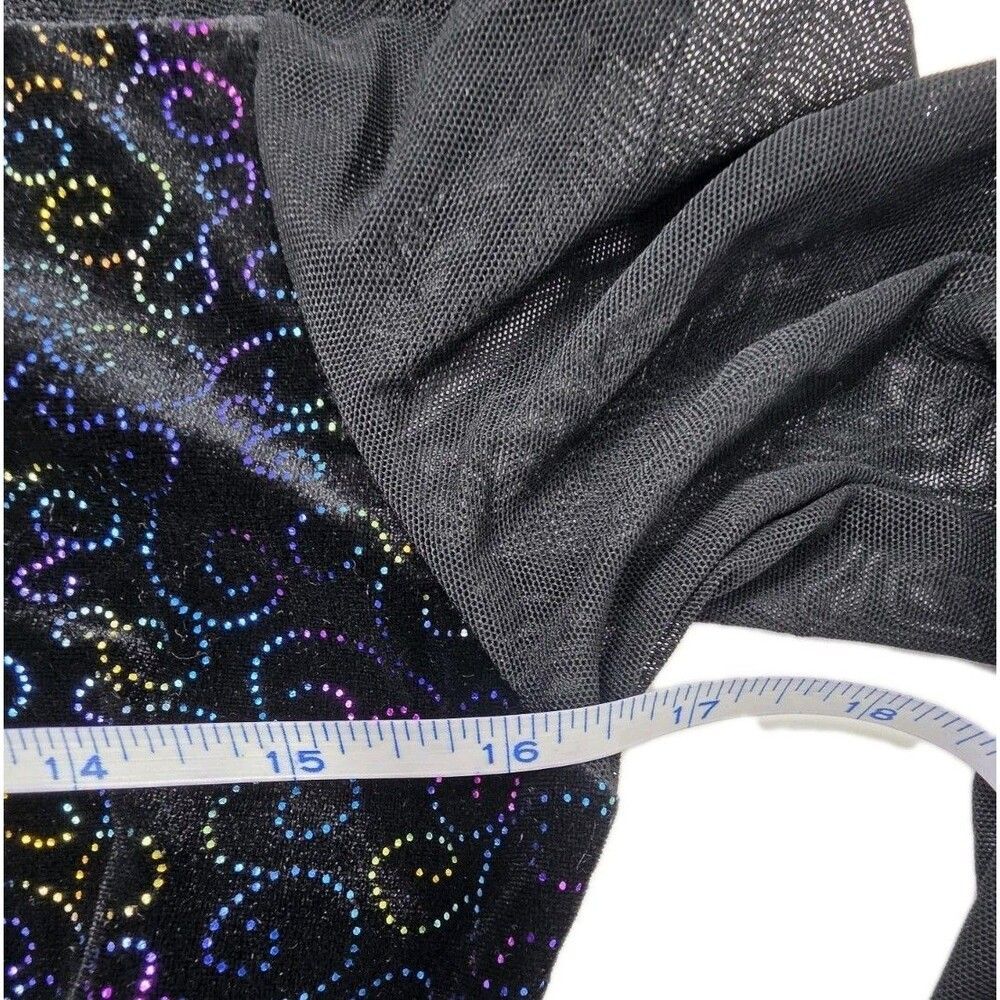 Body Wrappers VTG Mesh Velvet LS Mock Neck Dance Midriff Bling Top Size Adult L - Picture 16 of 16
